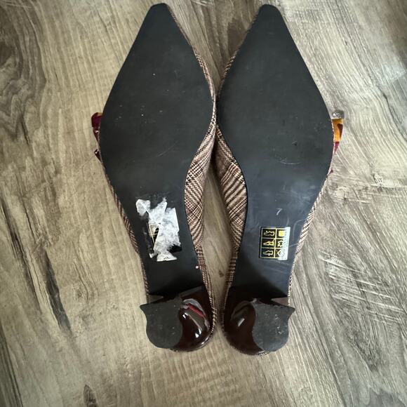 Jeffrey Campbell Adorn Plaid Bow Heeled Mules Womens 7 Pointed Toe GUC - Picture 2 of 5